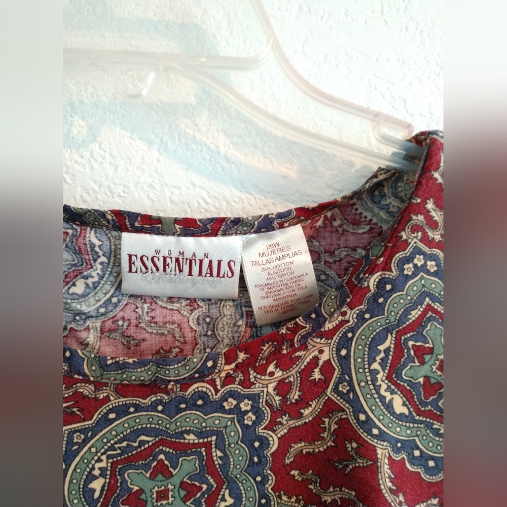 Vintage Essentials Worthington Woman Blouse Shirt Short Sleeve Red Beige 20W - Picture 4 of 6